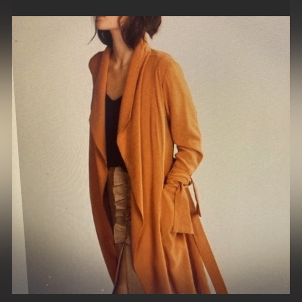 EXPRESS soft draped trench coat with hand ties burnt orange